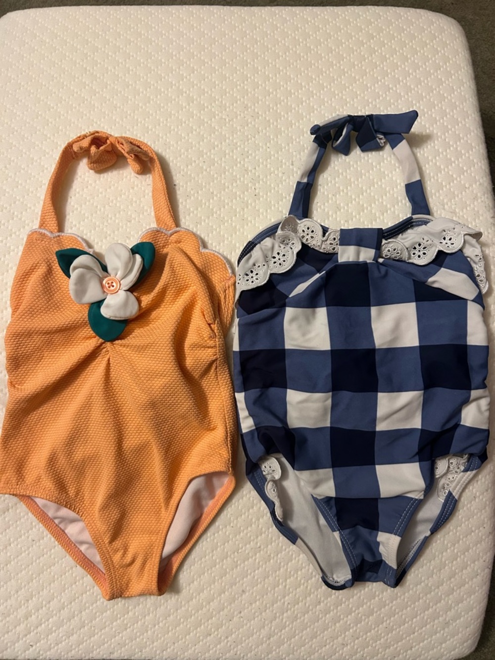 Janie and Jack Girls Swimsuit Lot 2T Orange Floral Blue Gingham 2 piece set